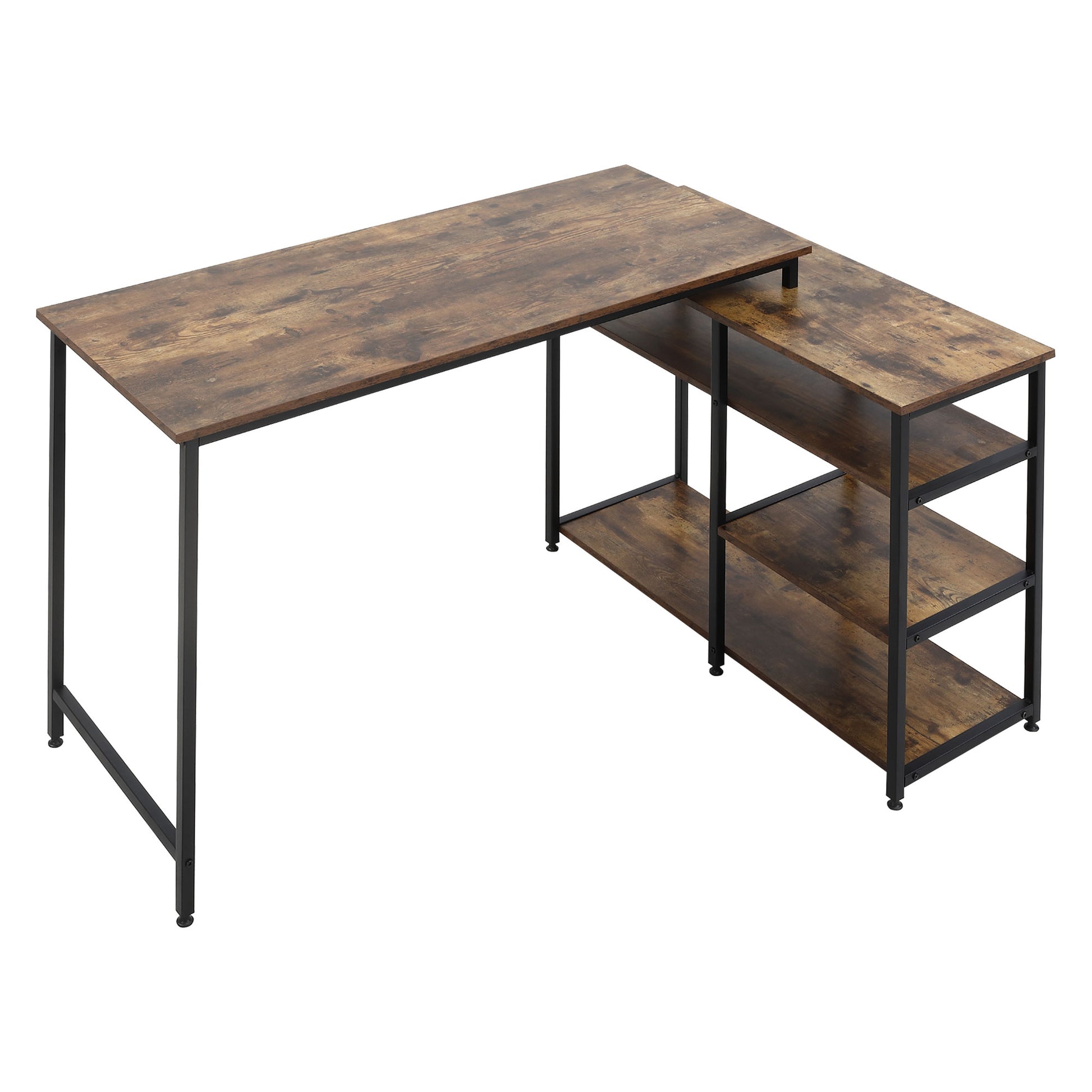 Corner Desk L-Shaped Desk PC Table Computer Desk Office Desk Shelf Drawer L-Shape Chipboard Metal Rustic Brown 135 x 90 x 79 cm