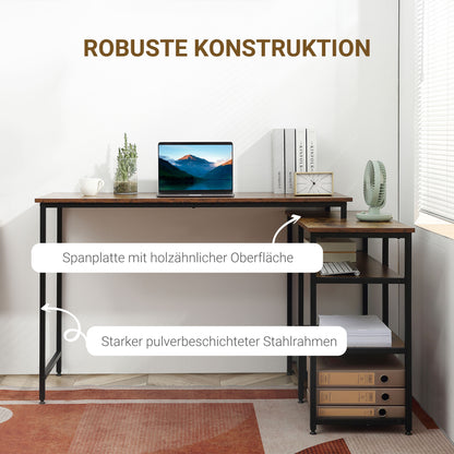 Corner Desk L-Shaped Desk PC Table Computer Desk Office Desk Shelf Drawer L-Shape Chipboard Metal Rustic Brown 135 x 90 x 79 cm
