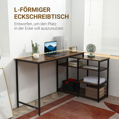 Corner Desk L-Shaped Desk PC Table Computer Desk Office Desk Shelf Drawer L-Shape Chipboard Metal Rustic Brown 135 x 90 x 79 cm