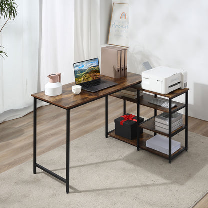 Corner Desk L-Shaped Desk PC Table Computer Desk Office Desk Shelf Drawer L-Shape Chipboard Metal Rustic Brown 135 x 90 x 79 cm