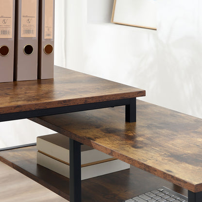 Corner Desk L-Shaped Desk PC Table Computer Desk Office Desk Shelf Drawer L-Shape Chipboard Metal Rustic Brown 135 x 90 x 79 cm