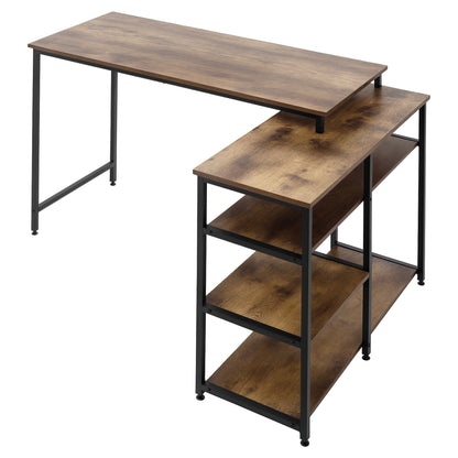 Corner Desk L-Shaped Desk PC Table Computer Desk Office Desk Shelf Drawer L-Shape Chipboard Metal Rustic Brown 135 x 90 x 79 cm