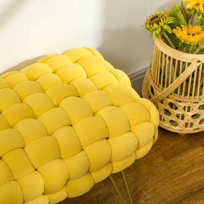 Upholstered Velvet Bed Bench Bedroom Bench with Gold Legs and Padded Seat for Entryways Yellow