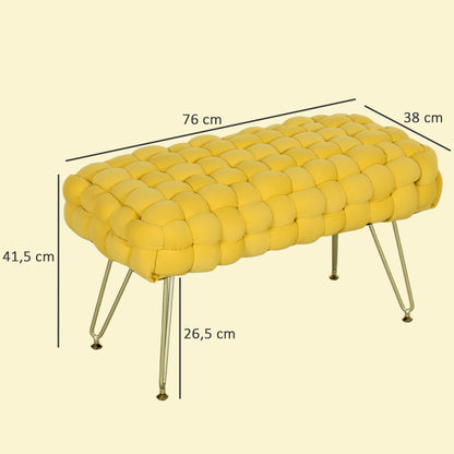 Upholstered Velvet Bed Bench Bedroom Bench with Gold Legs and Padded Seat for Entryways Yellow