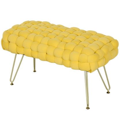Upholstered Velvet Bed Bench Bedroom Bench with Gold Legs and Padded Seat for Entryways Yellow