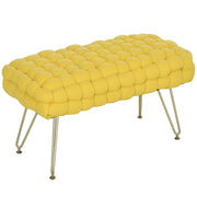 Upholstered Velvet Bed Bench Bedroom Bench with Gold Legs and Padded Seat for Entryways Yellow