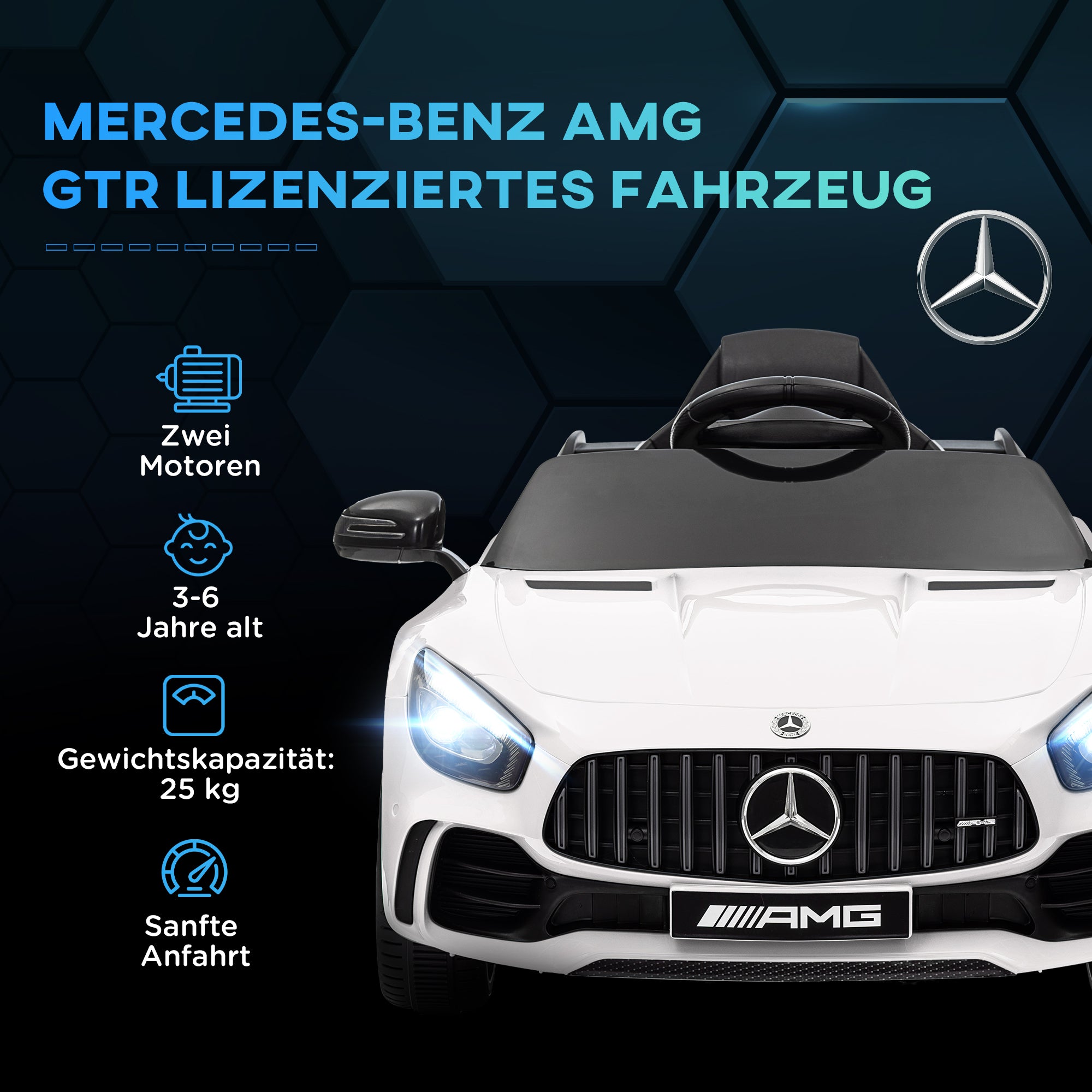 Kids Electric Car 12V Children's Car with 2.4G Remote Control, Kids Vehicle with Horn, MP3, Music, Soft Start, Reverse Function 3-5 km/h Electric Vehicle for 3-6 Years, White