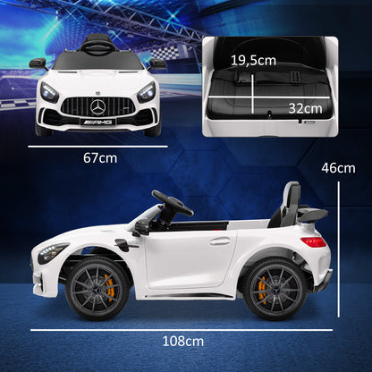 Kids Electric Car 12V Children's Car with 2.4G Remote Control, Kids Vehicle with Horn, MP3, Music, Soft Start, Reverse Function 3-5 km/h Electric Vehicle for 3-6 Years, White