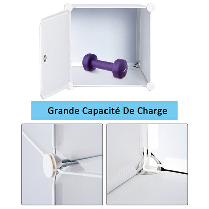 Modular Multi-Storage Cube Wardrobe 10 Cubes + 2 Shelves + Decorative Stickers 111L x 47W x 145H cm in White Plastic