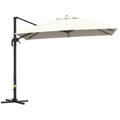 Crank Garden Umbrella 3x3 m Tilt and 360° Rotatable, Decentralized Arm Umbrella with Cross Base, Polyester 250g/㎡ and Aluminum, Cream