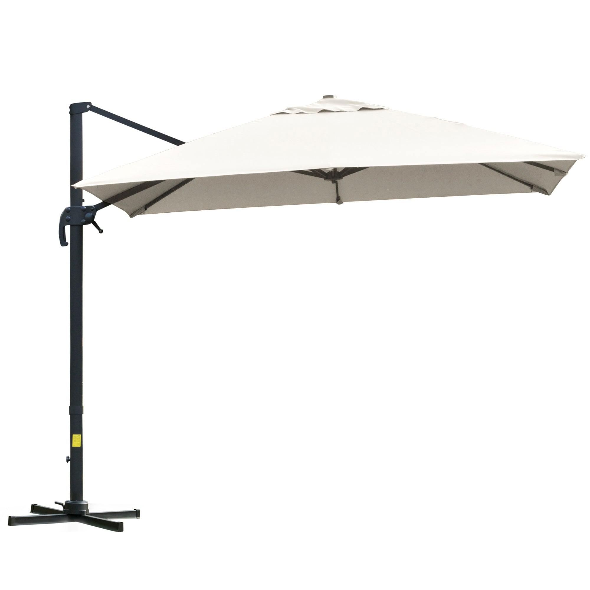 Crank Garden Umbrella 3x3 m Tilt and 360° Rotatable, Decentralized Arm Umbrella with Cross Base, Polyester 250g/㎡ and Aluminum, Cream