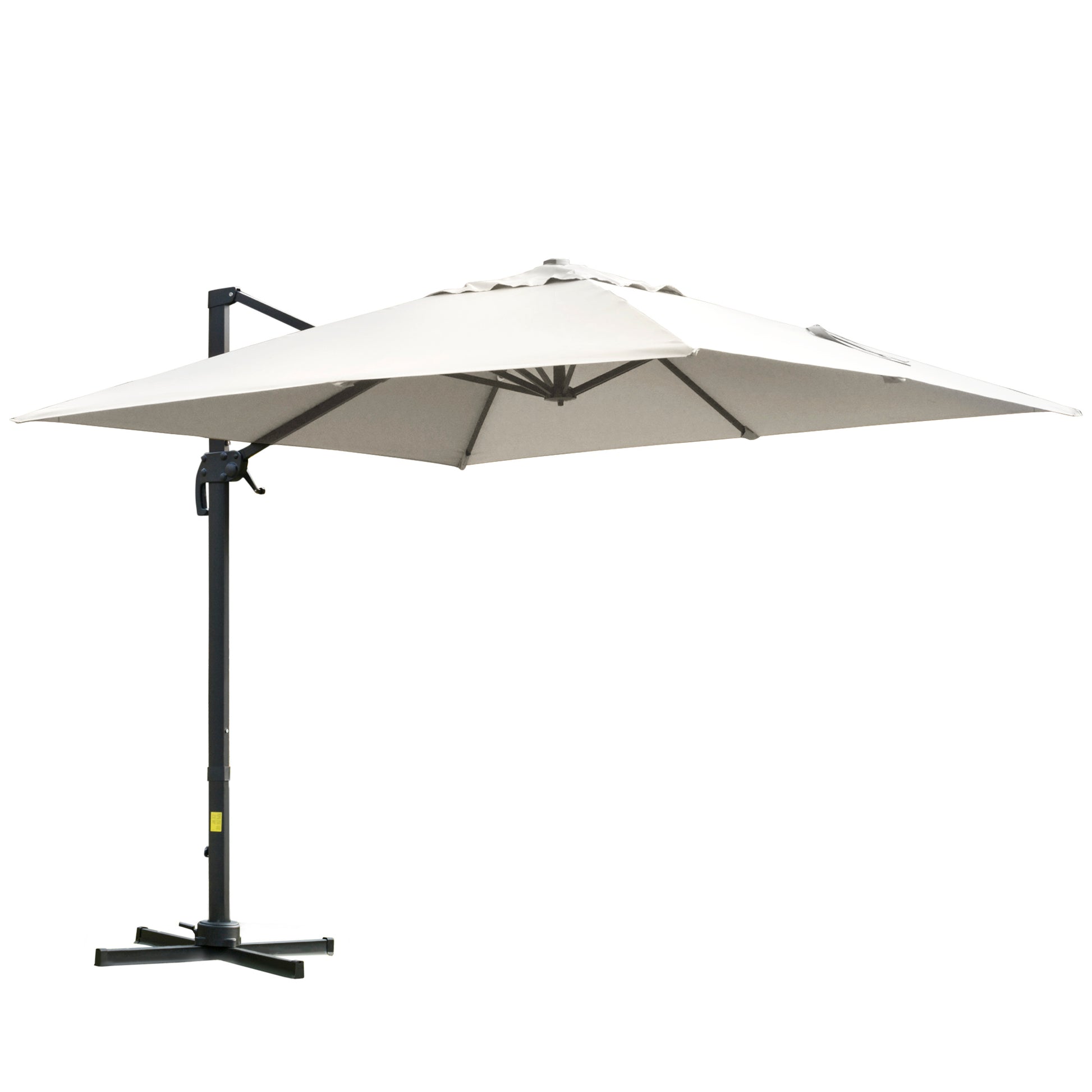 Crank Garden Umbrella 3x3 m Tilt and 360° Rotatable, Decentralized Arm Umbrella with Cross Base, Polyester 250g/㎡ and Aluminum, Cream
