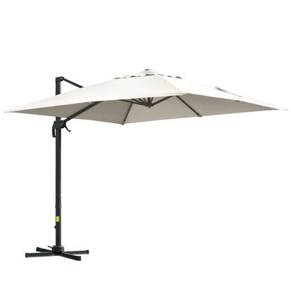Crank Garden Umbrella 3x3 m Tilt and 360° Rotatable, Decentralized Arm Umbrella with Cross Base, Polyester 250g/㎡ and Aluminum, Cream