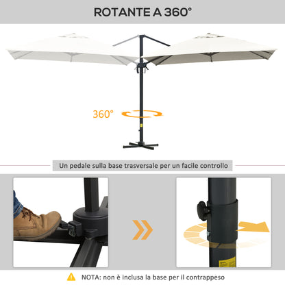 Crank Garden Umbrella 3x3 m Tilt and 360° Rotatable, Decentralized Arm Umbrella with Cross Base, Polyester 250g/㎡ and Aluminum, Cream