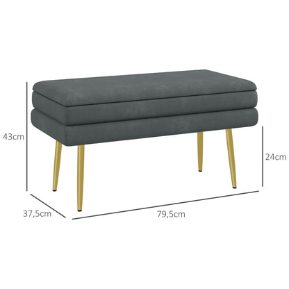 Storage Bench Padded Bench with Velvet Look, Storage Chest with Metal Legs, Storage Bench for Living Room Bedroom Hallway Gray, 79.5 x 37.5 x 43 cm