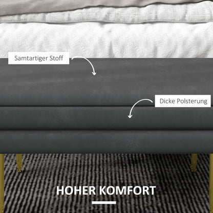Storage Bench Padded Bench with Velvet Look, Storage Chest with Metal Legs, Storage Bench for Living Room Bedroom Hallway Gray, 79.5 x 37.5 x 43 cm