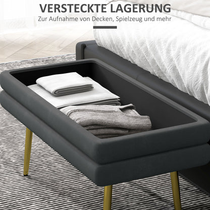 Storage Bench Padded Bench with Velvet Look, Storage Chest with Metal Legs, Storage Bench for Living Room Bedroom Hallway Gray, 79.5 x 37.5 x 43 cm