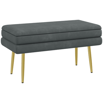Storage Bench Padded Bench with Velvet Look, Storage Chest with Metal Legs, Storage Bench for Living Room Bedroom Hallway Gray, 79.5 x 37.5 x 43 cm