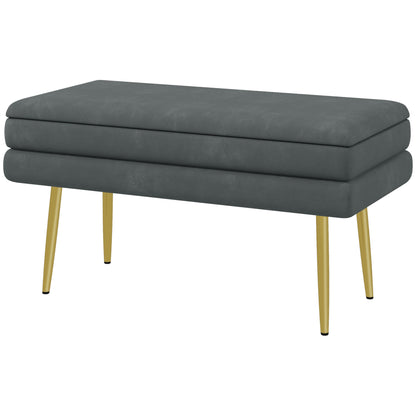 Storage Bench Padded Bench with Velvet Look, Storage Chest with Metal Legs, Storage Bench for Living Room Bedroom Hallway Gray, 79.5 x 37.5 x 43 cm