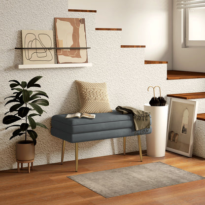 Storage Bench Padded Bench with Velvet Look, Storage Chest with Metal Legs, Storage Bench for Living Room Bedroom Hallway Gray, 79.5 x 37.5 x 43 cm