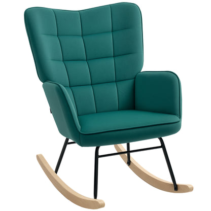 Rocking Chair, Velvet Upholstery, Nursing Chair, Steel Frame, Solid Wood Legs, Dark Green