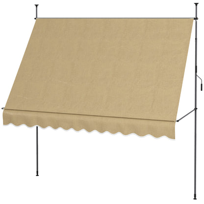 3x1.2m Manual Retractable Awning Exterior Terrace Roll-up Height Adjustable with Crank 210-300cm No Drill UV30+ Protection for Balcony Garden Beige