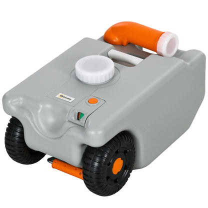 Portable Water Tank with Wheels for Camping, 22 L, with Rotating Drain Spout, Filling Indicator, Foldable Handle, for Caravans, Campers, Gray
