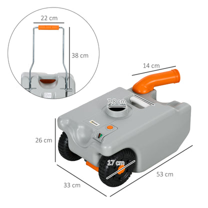 Portable Water Tank with Wheels for Camping, 22 L, with Rotating Drain Spout, Filling Indicator, Foldable Handle, for Caravans, Campers, Gray