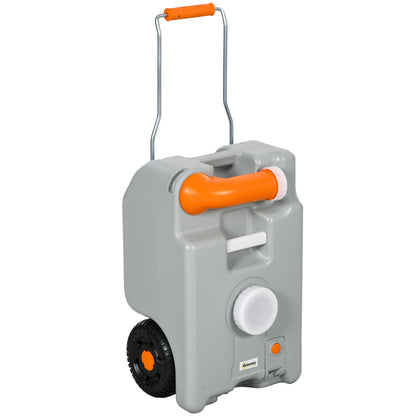 Portable Water Tank with Wheels for Camping, 22 L, with Rotating Drain Spout, Filling Indicator, Foldable Handle, for Caravans, Campers, Gray