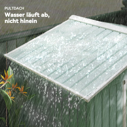 Tool Shed 2.5 m², Garden Shed with Pent Roof, Sliding Door, Foundation, 213 x 130 x 185 cm, Tool Shed made of Galvanized Steel, weatherproof, for Garden, Green