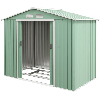 Tool Shed 2.5 m², Garden Shed with Pent Roof, Sliding Door, Foundation, 213 x 130 x 185 cm, Tool Shed made of Galvanized Steel, weatherproof, for Garden, Green