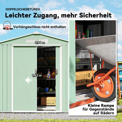 Tool Shed 2.5 m², Garden Shed with Pent Roof, Sliding Door, Foundation, 213 x 130 x 185 cm, Tool Shed made of Galvanized Steel, weatherproof, for Garden, Green