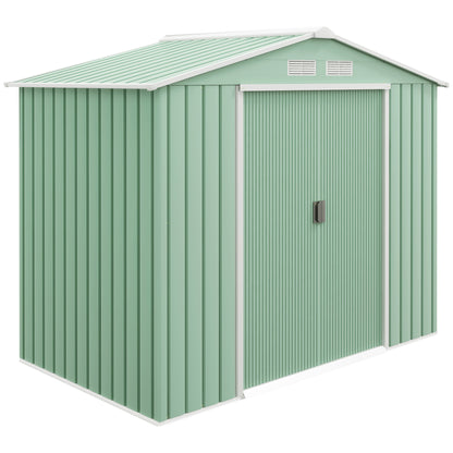 Tool Shed 2.5 m², Garden Shed with Pent Roof, Sliding Door, Foundation, 213 x 130 x 185 cm, Tool Shed made of Galvanized Steel, weatherproof, for Garden, Green