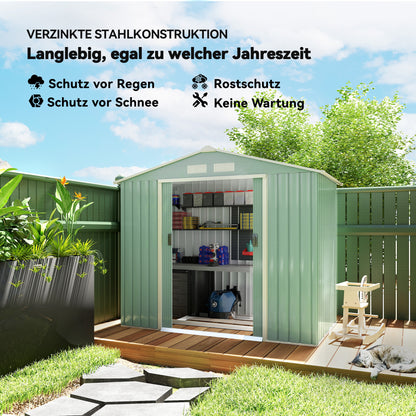 Tool Shed 2.5 m², Garden Shed with Pent Roof, Sliding Door, Foundation, 213 x 130 x 185 cm, Tool Shed made of Galvanized Steel, weatherproof, for Garden, Green