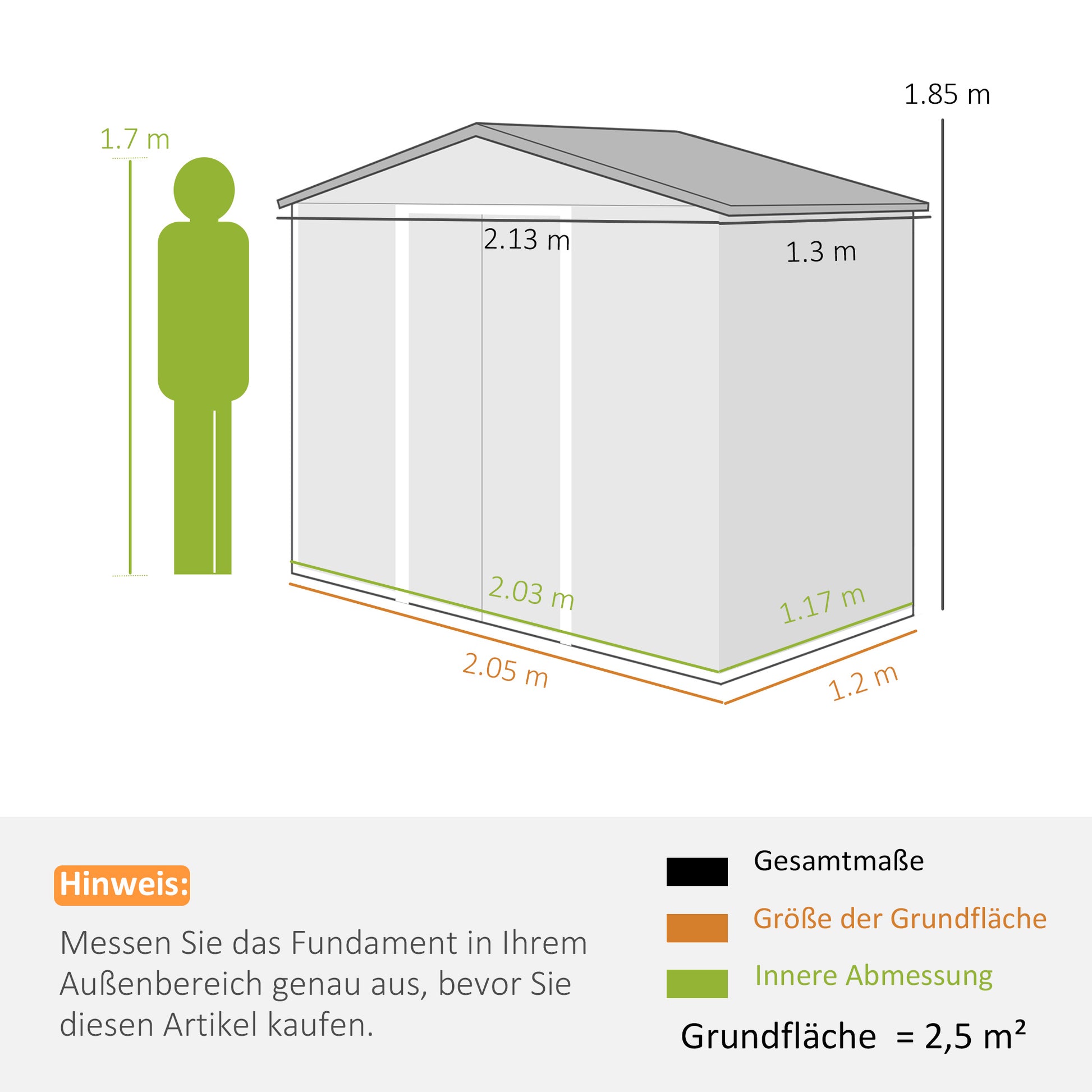 Tool Shed 2.5 m², Garden Shed with Pent Roof, Sliding Door, Foundation, 213 x 130 x 185 cm, Tool Shed made of Galvanized Steel, weatherproof, for Garden, Green