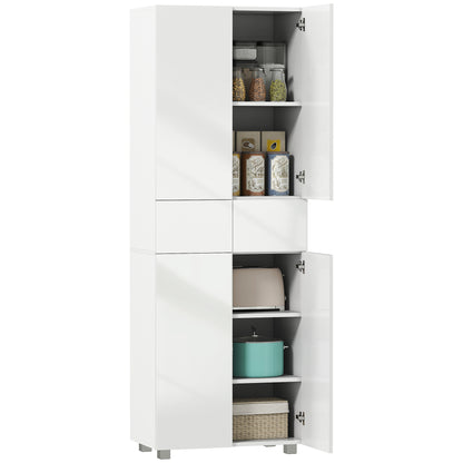 Kitchen Pantry Sideboard Kitchen Storage Cabinet with 4 Doors 2 Drawers and Adjustable Shelves for Dining Room Modern Style Anti-tip 60x35x170 cm White