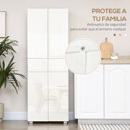 Kitchen Pantry Sideboard Kitchen Storage Cabinet with 4 Doors 2 Drawers and Adjustable Shelves for Dining Room Modern Style Anti-tip 60x35x170 cm White