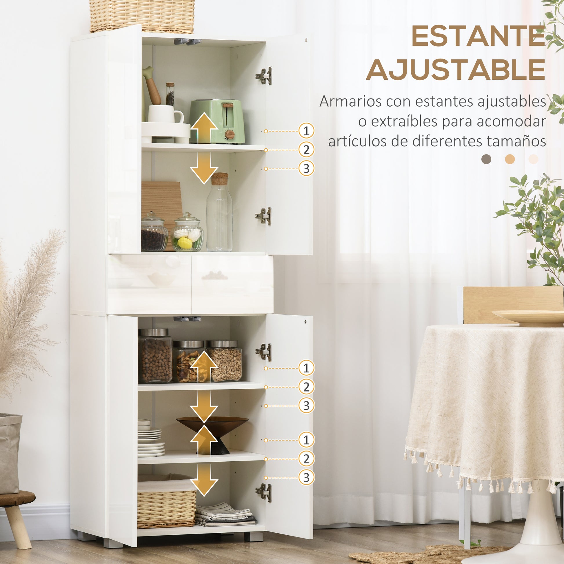 Kitchen Pantry Sideboard Kitchen Storage Cabinet with 4 Doors 2 Drawers and Adjustable Shelves for Dining Room Modern Style Anti-tip 60x35x170 cm White
