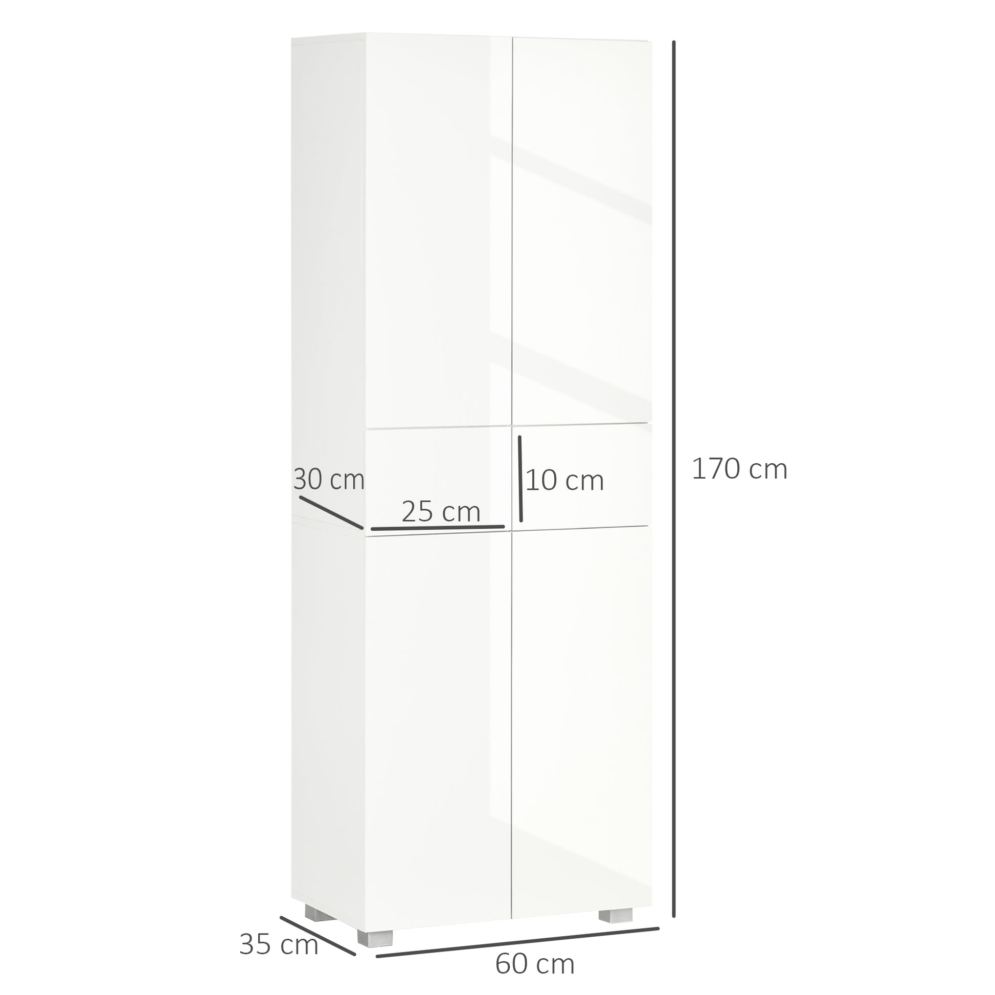 Kitchen Pantry Sideboard Kitchen Storage Cabinet with 4 Doors 2 Drawers and Adjustable Shelves for Dining Room Modern Style Anti-tip 60x35x170 cm White