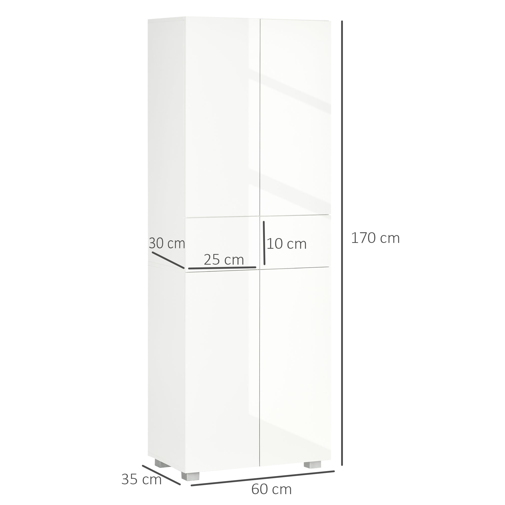 Kitchen Pantry Sideboard Kitchen Storage Cabinet with 4 Doors 2 Drawers and Adjustable Shelves for Dining Room Modern Style Anti-tip 60x35x170 cm White