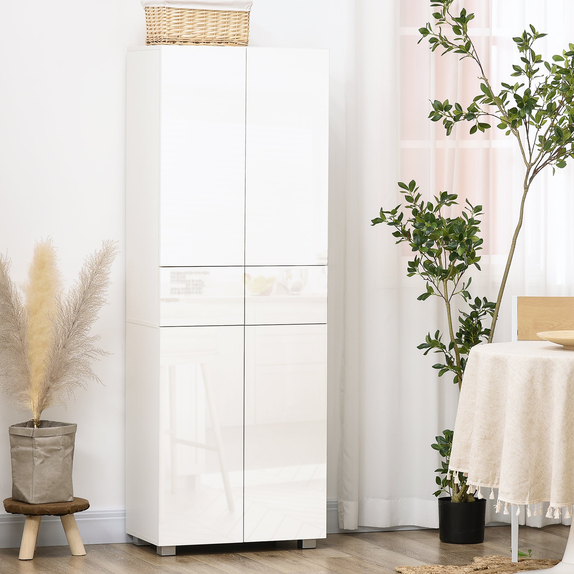 Kitchen Pantry Sideboard Kitchen Storage Cabinet with 4 Doors 2 Drawers and Adjustable Shelves for Dining Room Modern Style Anti-tip 60x35x170 cm White