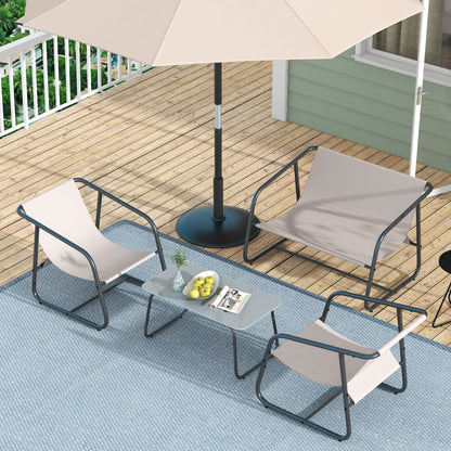 4-Piece Garden Furniture Set, Seating Group with 2 Chairs, 1 Loveseat, 1 Coffee Table with Tempered Glass, Patio Furniture for Balcony, Terrace, Mesh, Cream