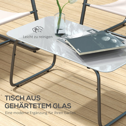 4-Piece Garden Furniture Set, Seating Group with 2 Chairs, 1 Loveseat, 1 Coffee Table with Tempered Glass, Patio Furniture for Balcony, Terrace, Mesh, Cream