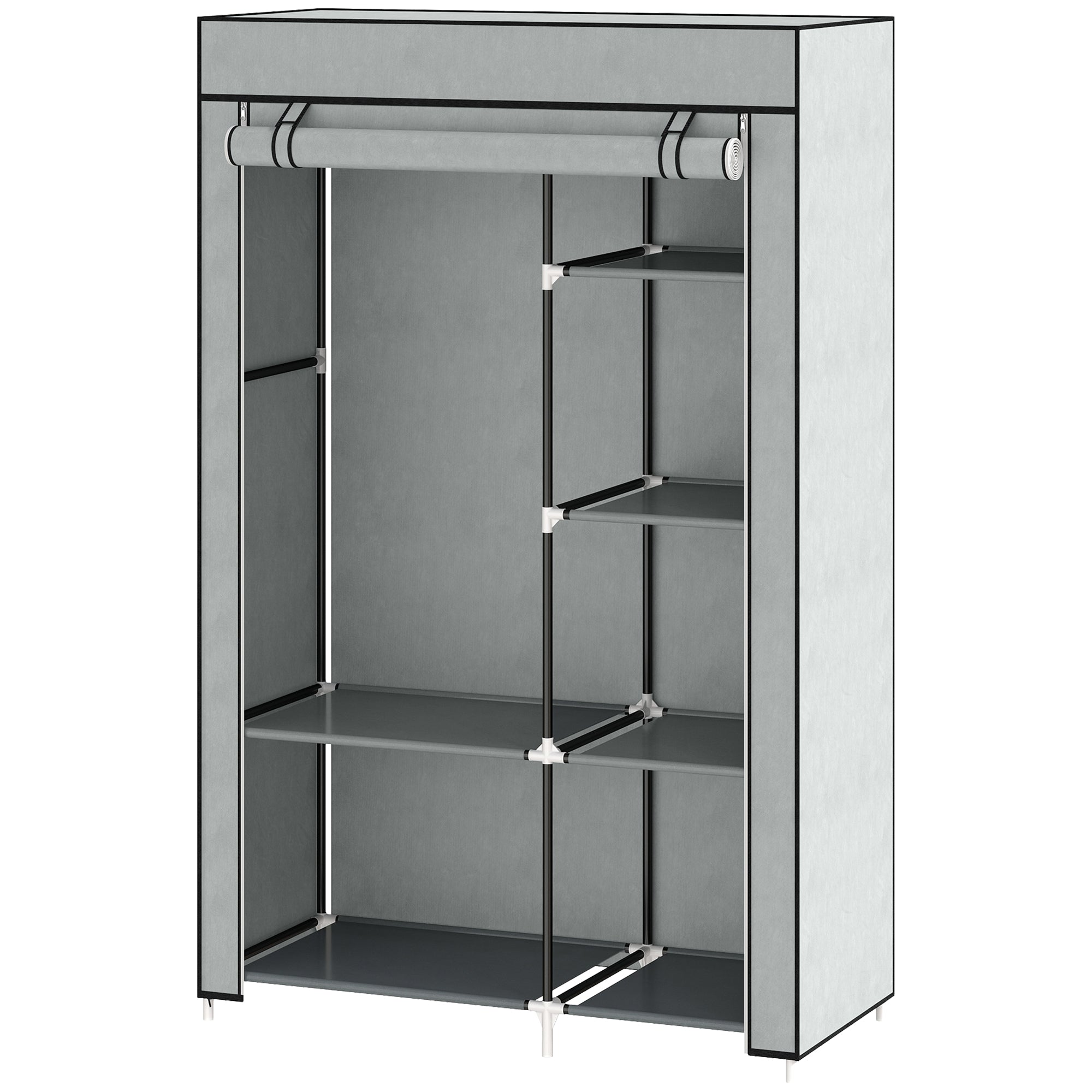 Wardrobe Fabric Closet with 6 Shelves, Clothes Rail, Zipper Folding Closet for Dressing Room Bedroom, 103 x 43 x 162.5 cm, Light Gray