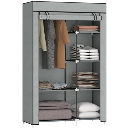 Wardrobe Fabric Closet with 6 Shelves, Clothes Rail, Zipper Folding Closet for Dressing Room Bedroom, 103 x 43 x 162.5 cm, Light Gray