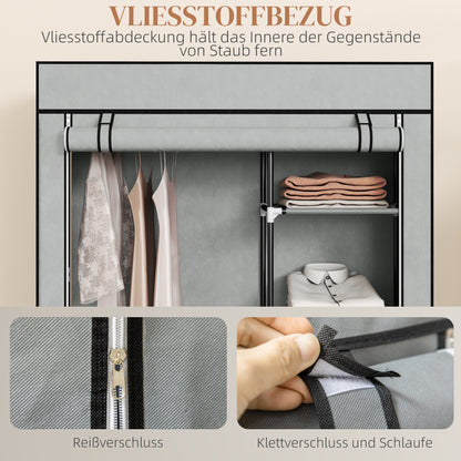 Wardrobe Fabric Closet with 6 Shelves, Clothes Rail, Zipper Folding Closet for Dressing Room Bedroom, 103 x 43 x 162.5 cm, Light Gray