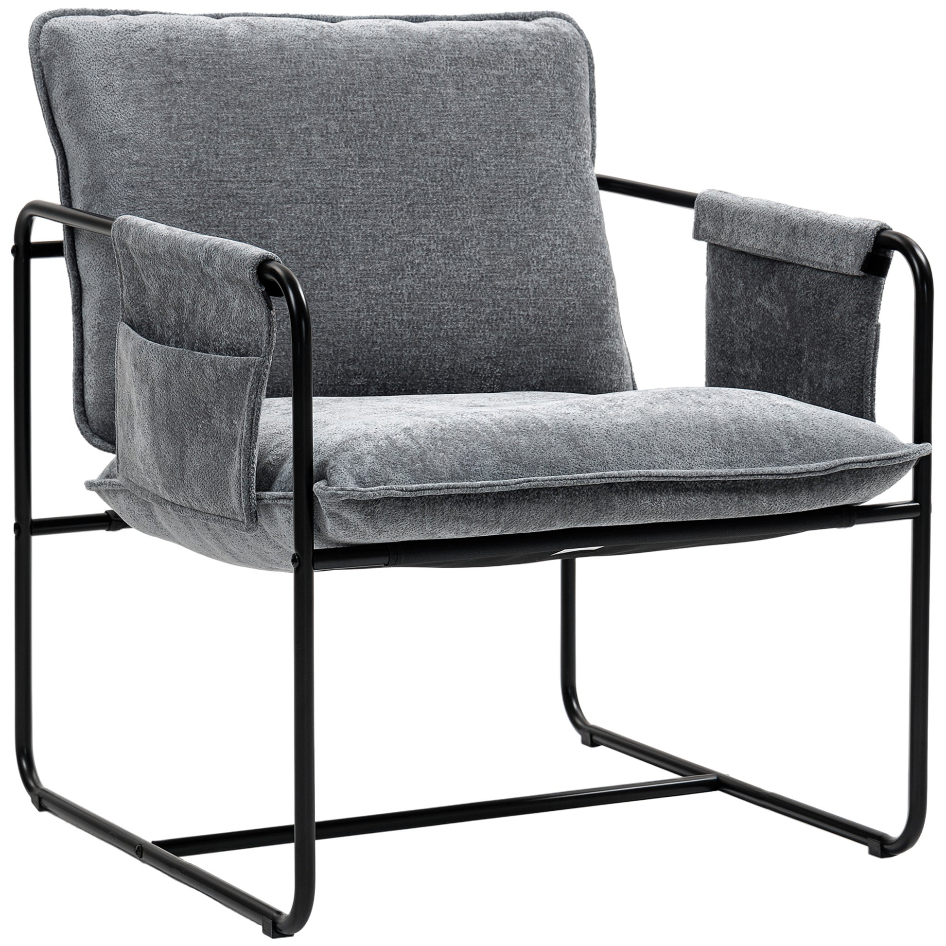 Living Room Armchair with Armrests, Side Pockets, and Steel Frame Armchair for Bedroom Living Room Load 120 kg Gray