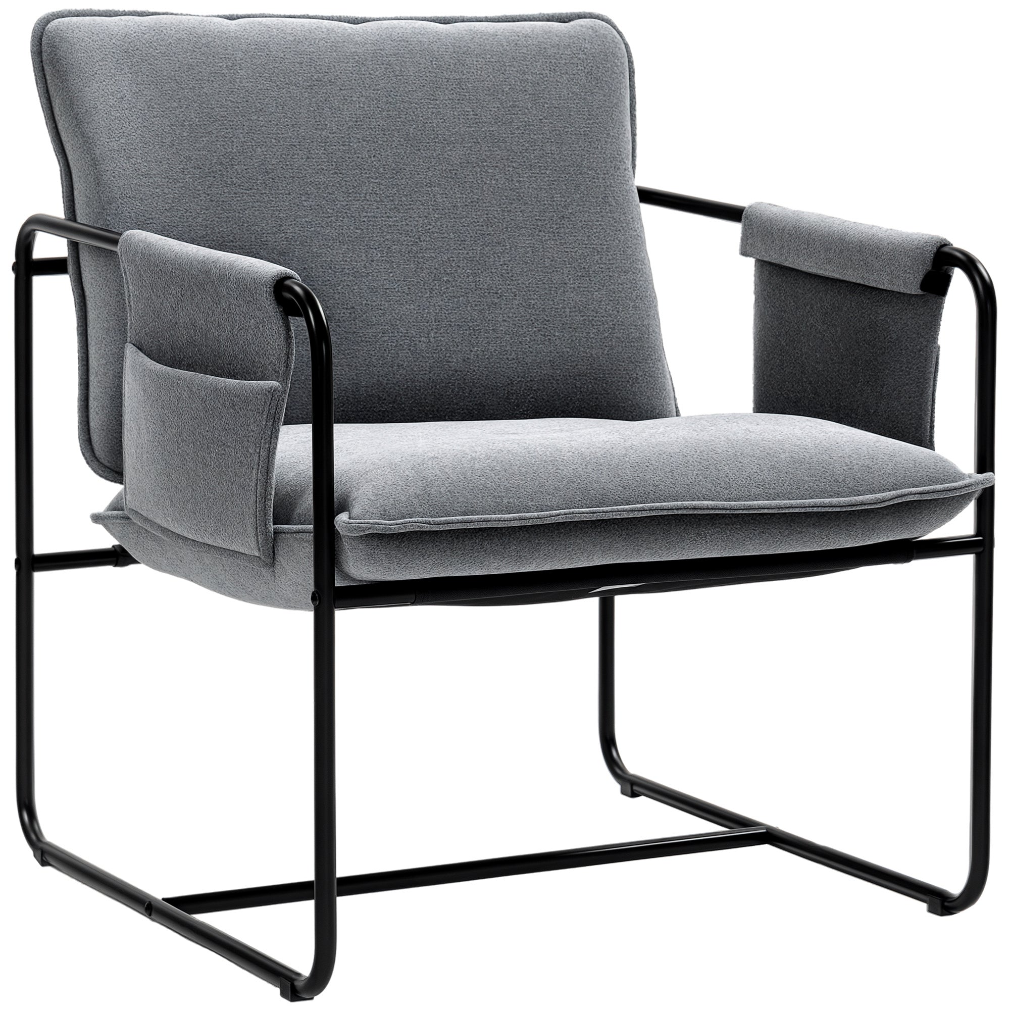 Living Room Armchair with Armrests, Side Pockets, and Steel Frame Armchair for Bedroom Living Room Load 120 kg Gray