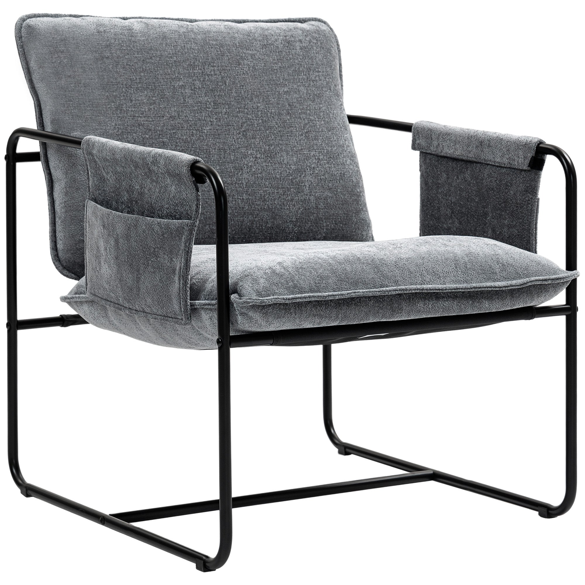 Living Room Armchair with Armrests, Side Pockets, and Steel Frame Armchair for Bedroom Living Room Load 120 kg Gray
