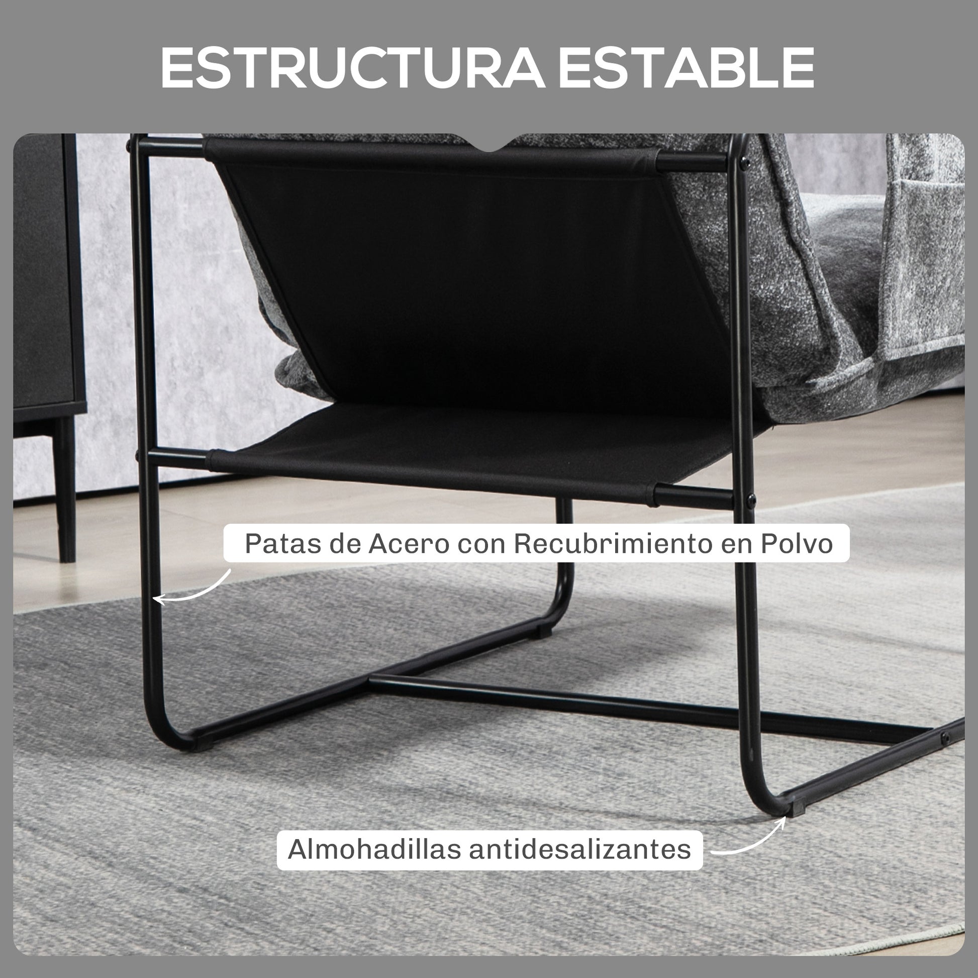 Living Room Armchair with Armrests, Side Pockets, and Steel Frame Armchair for Bedroom Living Room Load 120 kg Gray